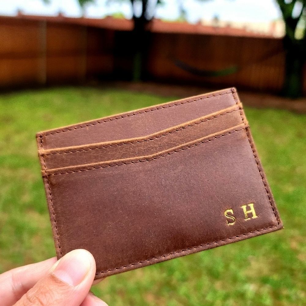 NEW!!! Genuine Crazy Horse Leather Card Case Brown